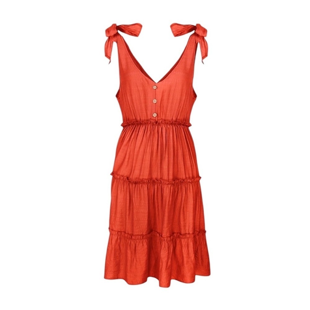 Goodnight Macaroon Orange Allyson Tied Strap Buttoned Flare Dress Size Small NEW